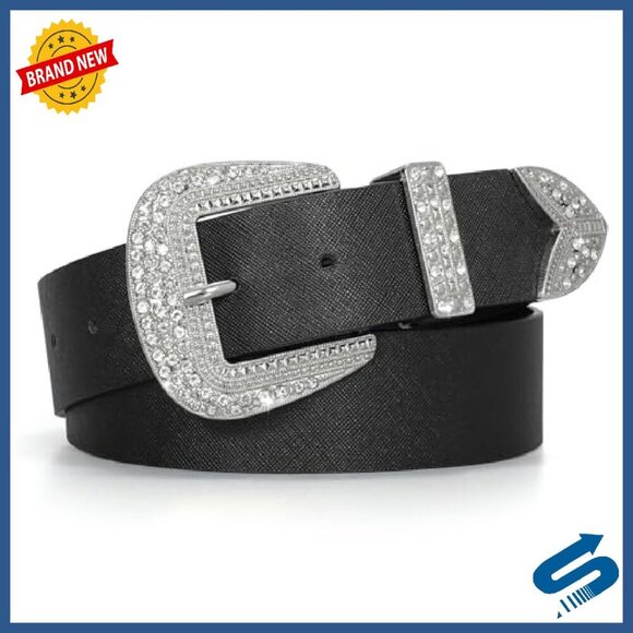 Western Leather Belt with Rhinestone Buckle for Women Size 26-44 main image 5